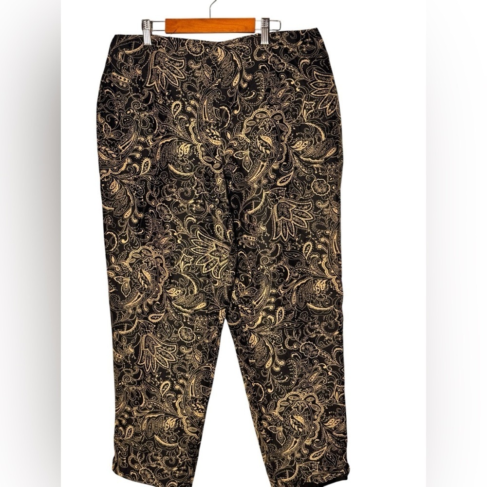 Emma James Liz Claiborne 14 100% Silk Pants Fully Lined Artsy Paisley Black Gold